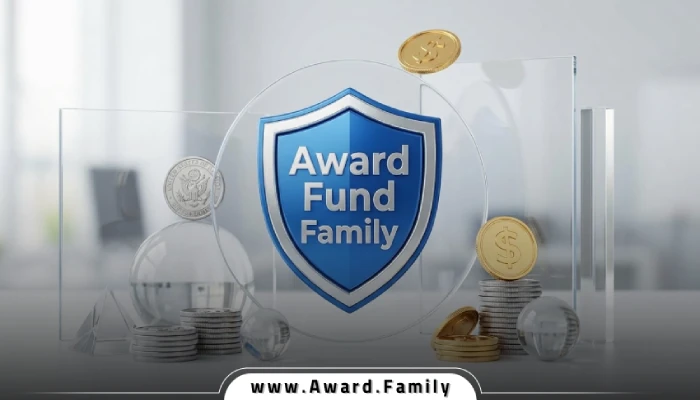 لوگوی شرکت اوارد در مرکز، اطراف آن نمادهای شفافیت مانند شیشه شفاف، کارمزدهای رقابتی با سکههای دلار، بدون زنجیر یا قفل.